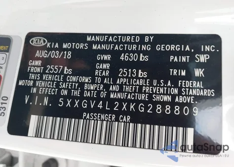 2019 Kia Optima Sx Turbo z USA, uszkodzony, nr VIN 5XXGV4L2XKG288809